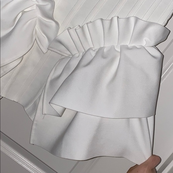 WHITE RUFFLE MINI DRESS - Picture 2 of 7